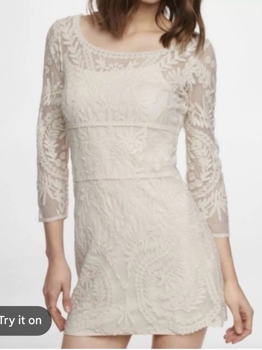Express Cream Lace Scoop-Neck Mini Dress